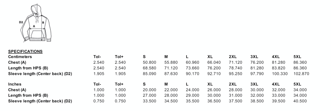 Heavy Blend Hoody Sweatshirt Ash - Size Guide