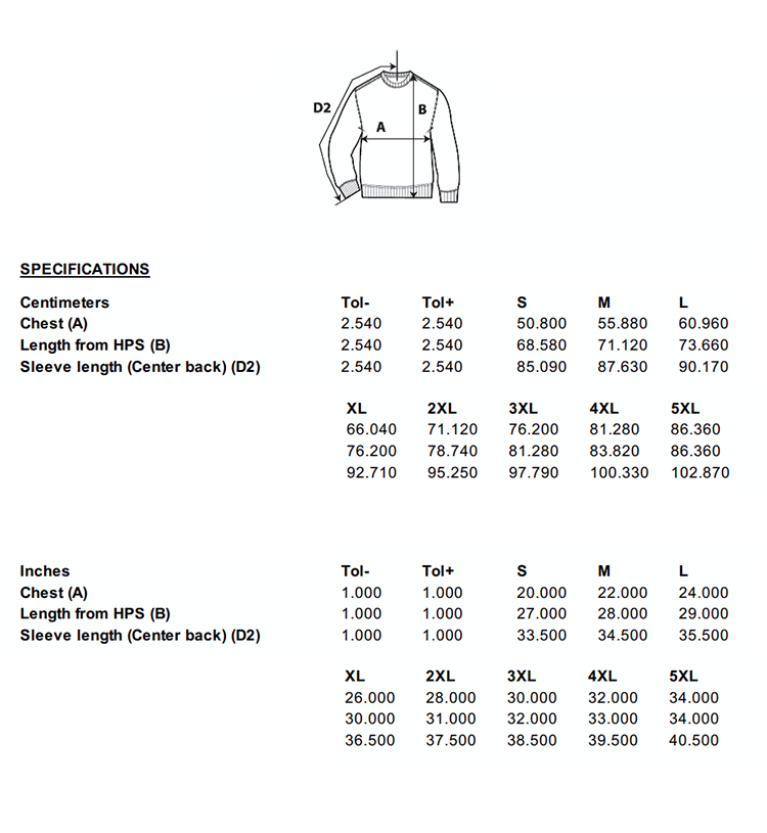 HEAVY BLEND CREW NECK SWEATSHIRT : Black - Size Guide