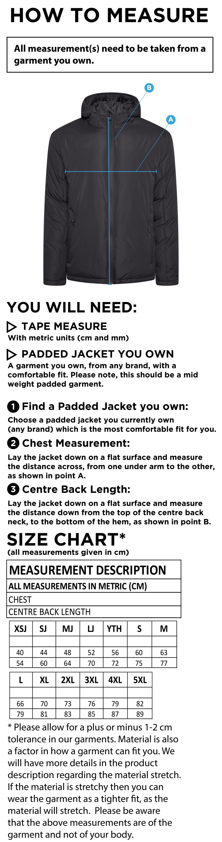 Active Padded Jacket - Black - Size Guide