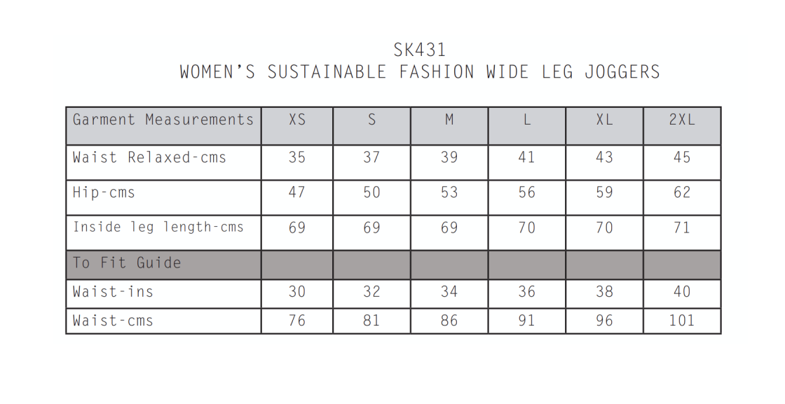 Womens Wide Leg Joggers Black - Size Guide